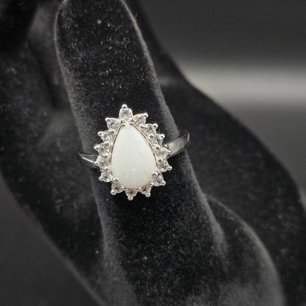Elegant Pear Shape White Opal Ring